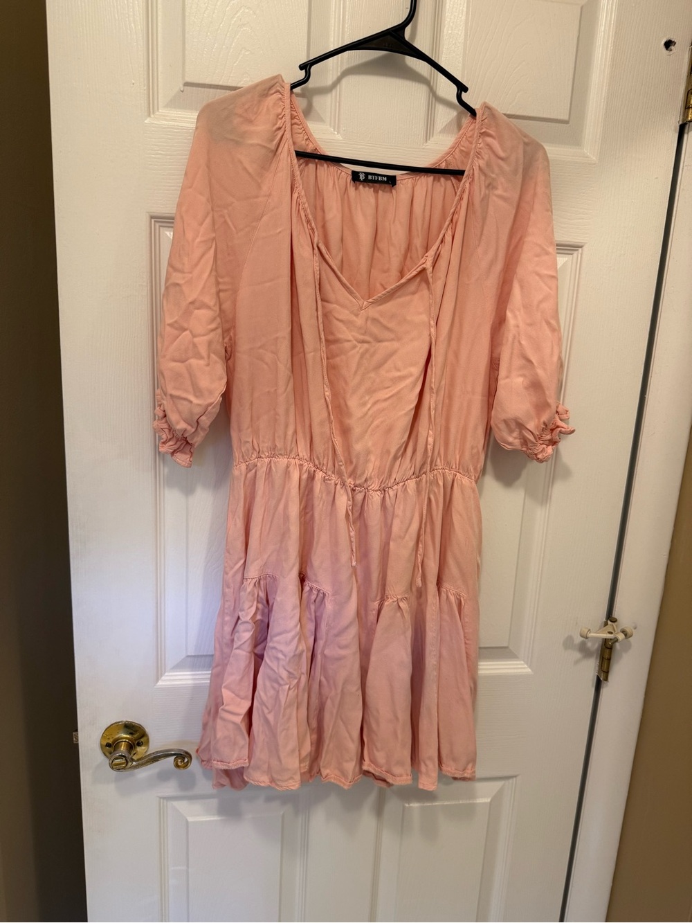 Light Pink Tiered Midi Dress with V-Neck